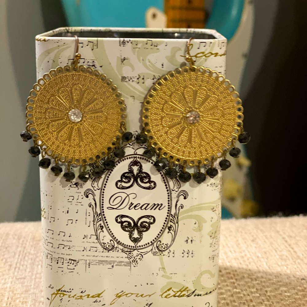 Gold and black earrings